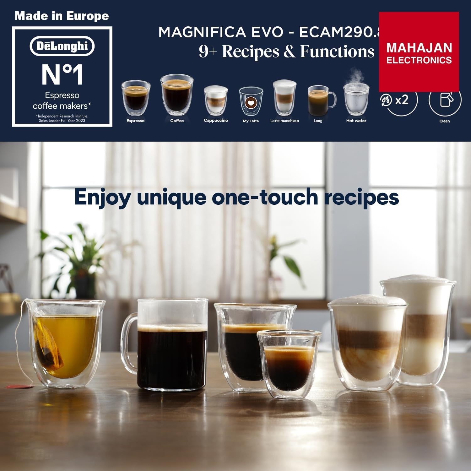 DeLonghi Magnifica Evo coffee machine secondary image with Mahajan Electronics logo