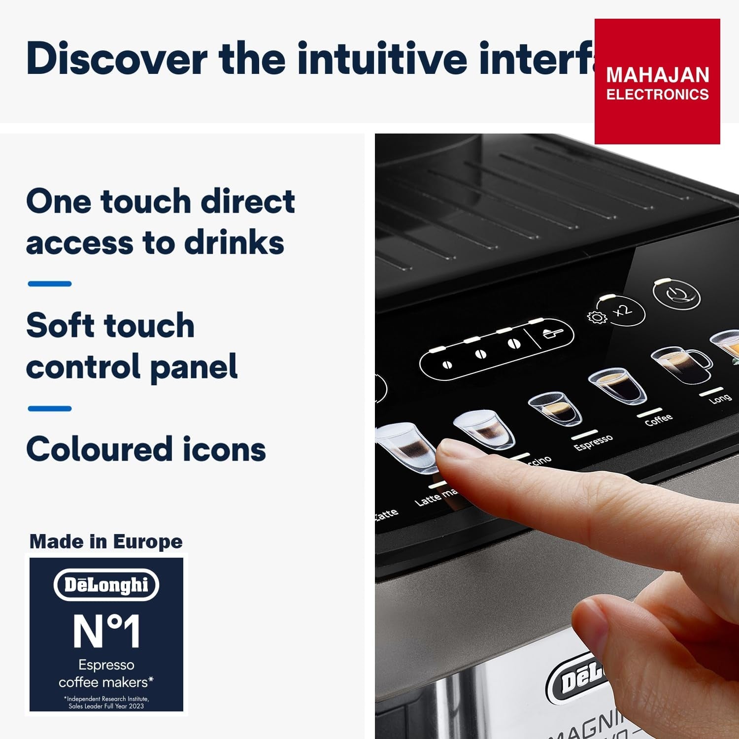 DeLonghi Magnifica Evo coffee machine secondary image with Mahajan Electronics logo