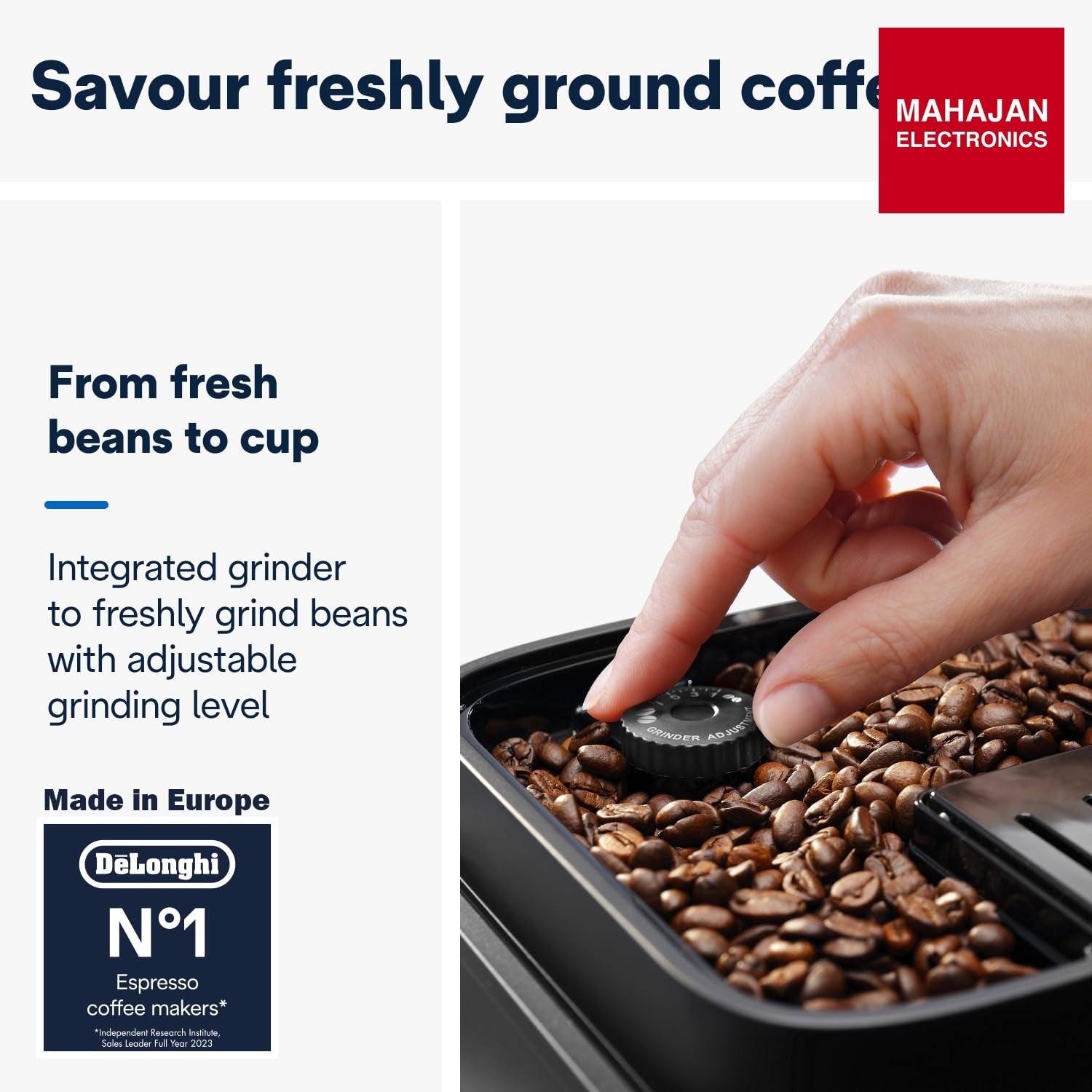 DeLonghi Magnifica Evo coffee machine secondary image with Mahajan Electronics logo