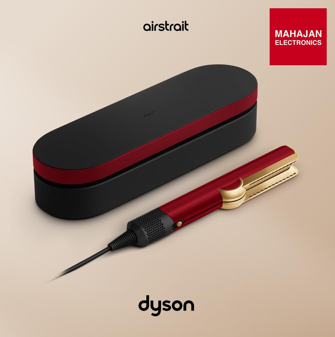 Dyson Airstrait Red Velvet and Gold secondary image with Mahajan Electronics logo