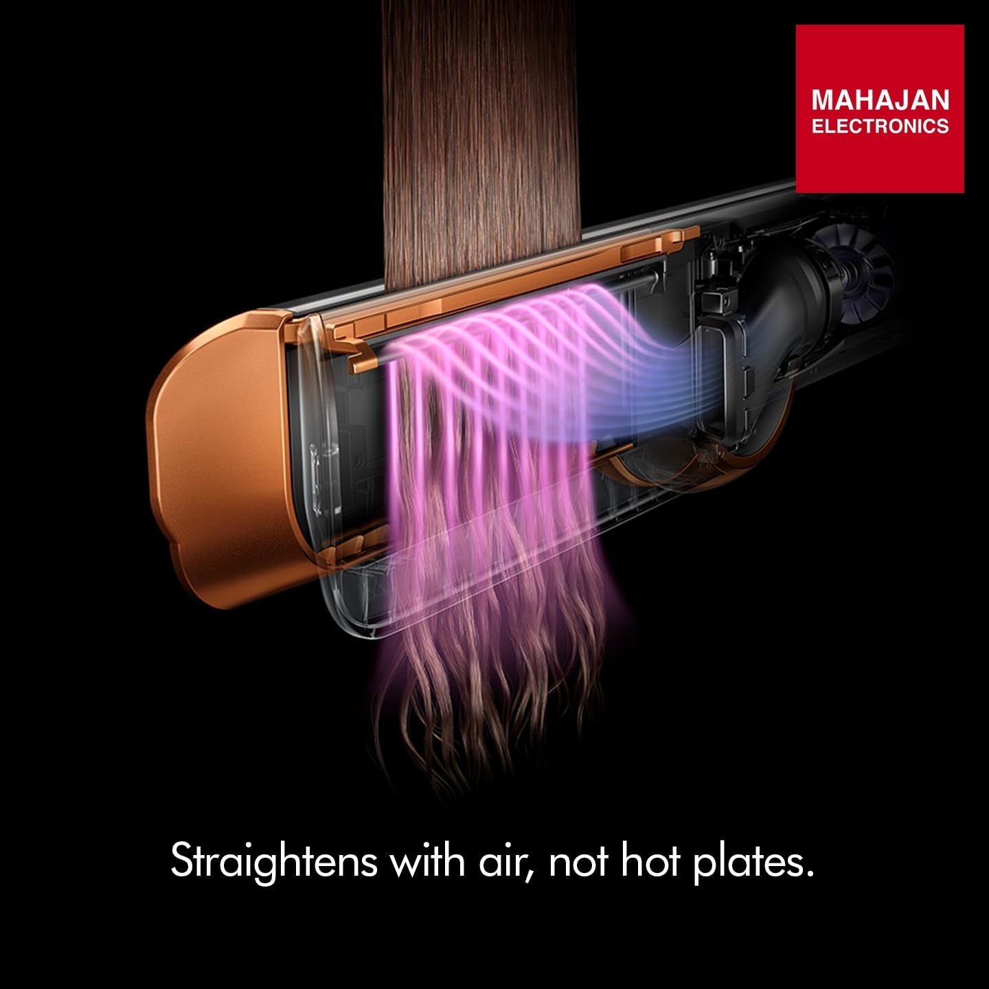 Dyson Airstrait Red Velvet and Gold secondary image with Mahajan Electronics logo