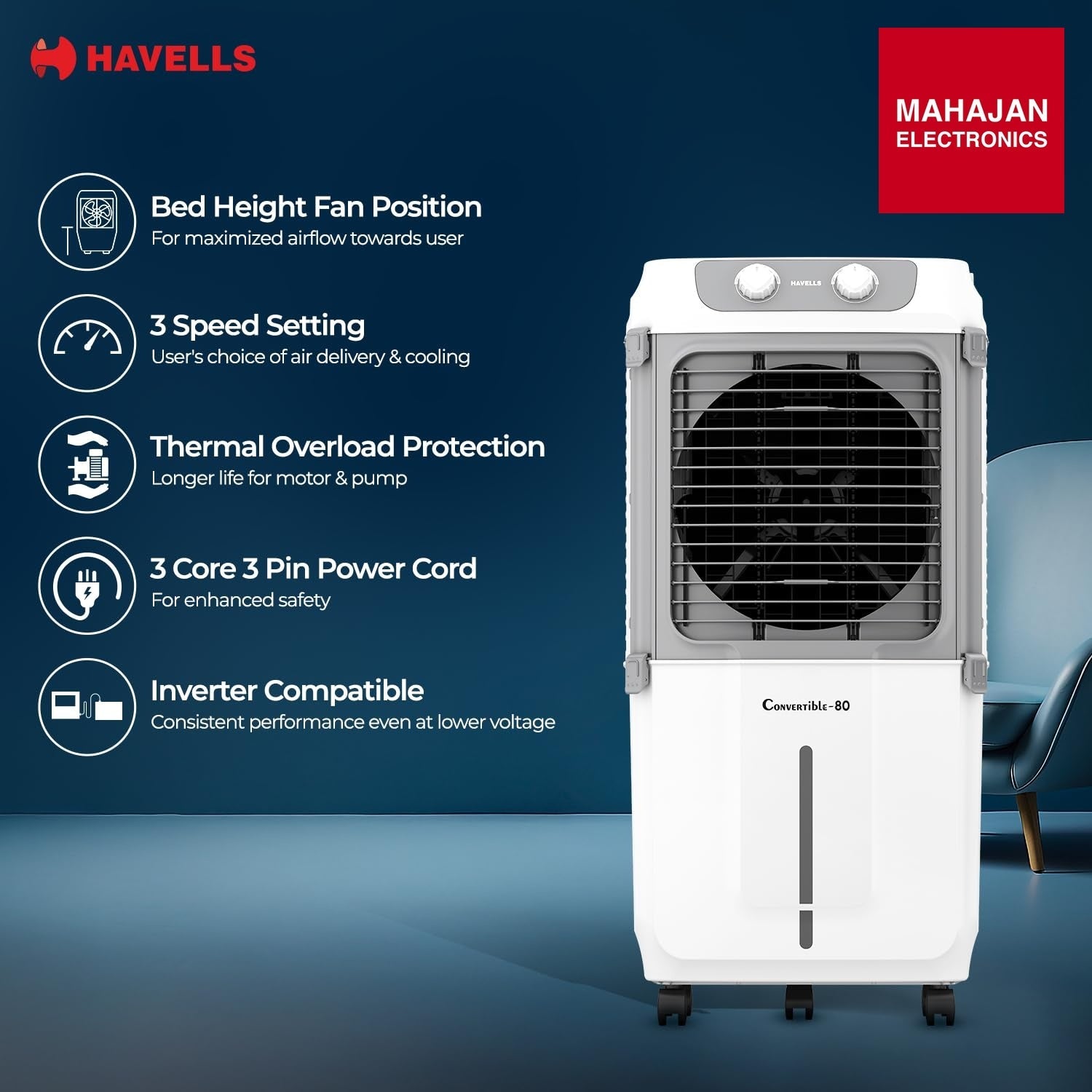 Havells Convertible 80L secondary image with Mahajan Electronics logo
