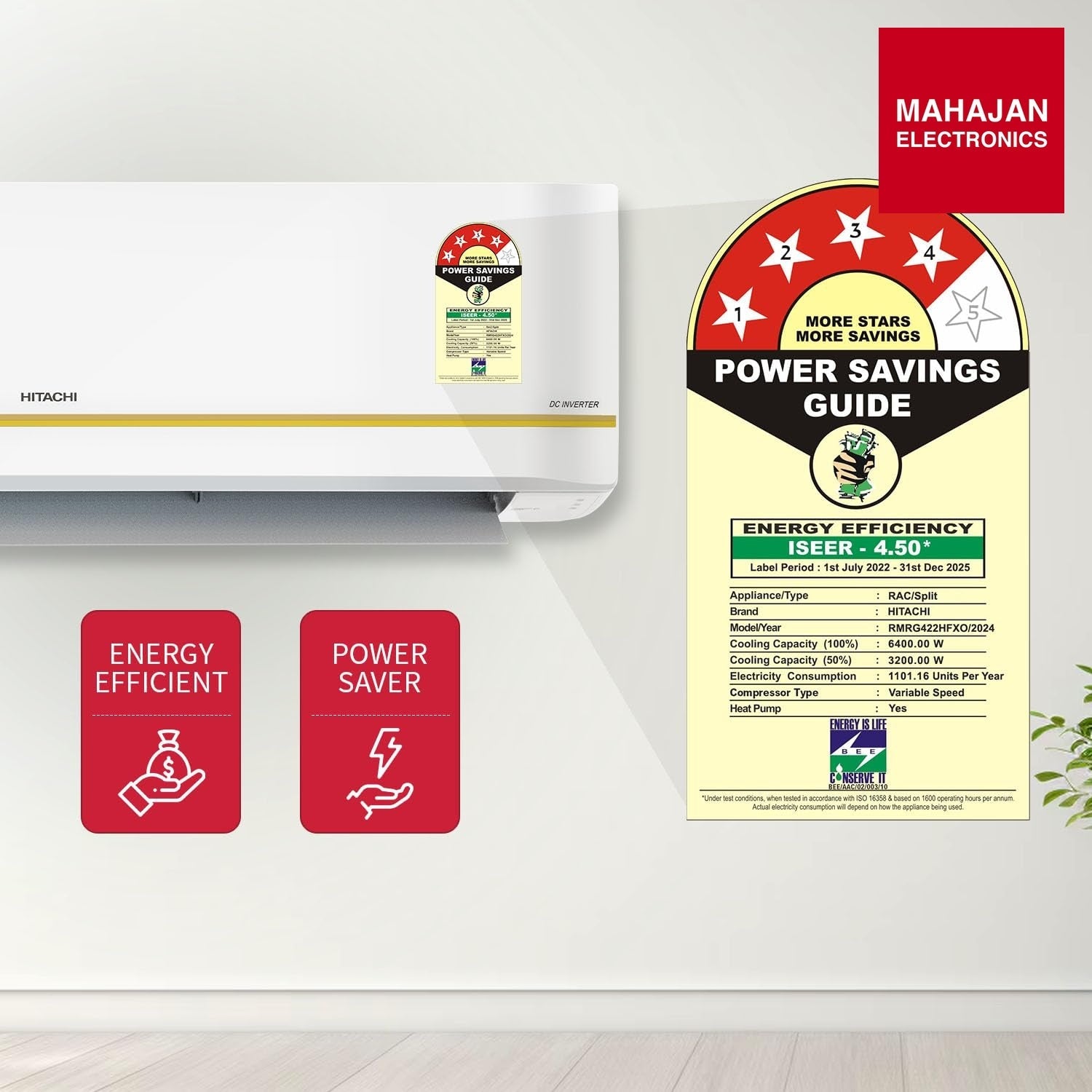 Hitachi RMRG422HFXO split AC secondary image with Mahajan Electronics logo
