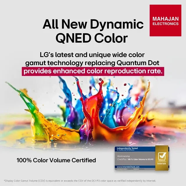 LG 55QNED8BA television secondary image with Mahajan Electronics logo