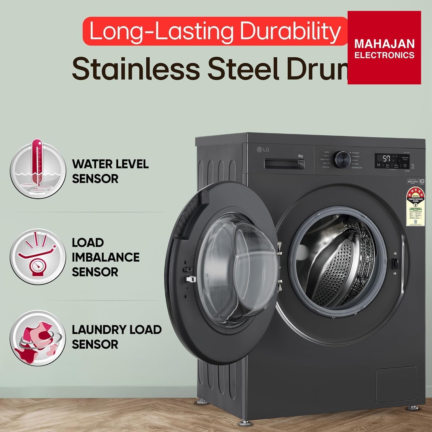 LG FHB1208Z2M washing machine secondary image with Mahajan Electronics logo