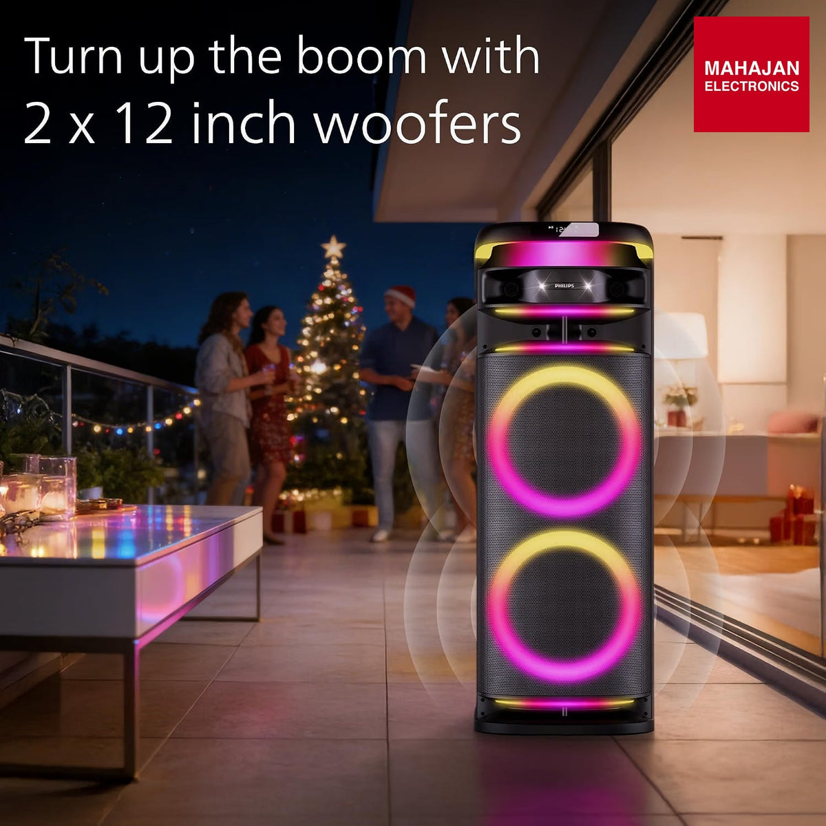 Philips TAX5004 500 W Bluetooth Party Speaker with 2 Wireless Mics, RGB Lights, LED Display, USB & AUX (Black) – Mahajan Electronics Online.