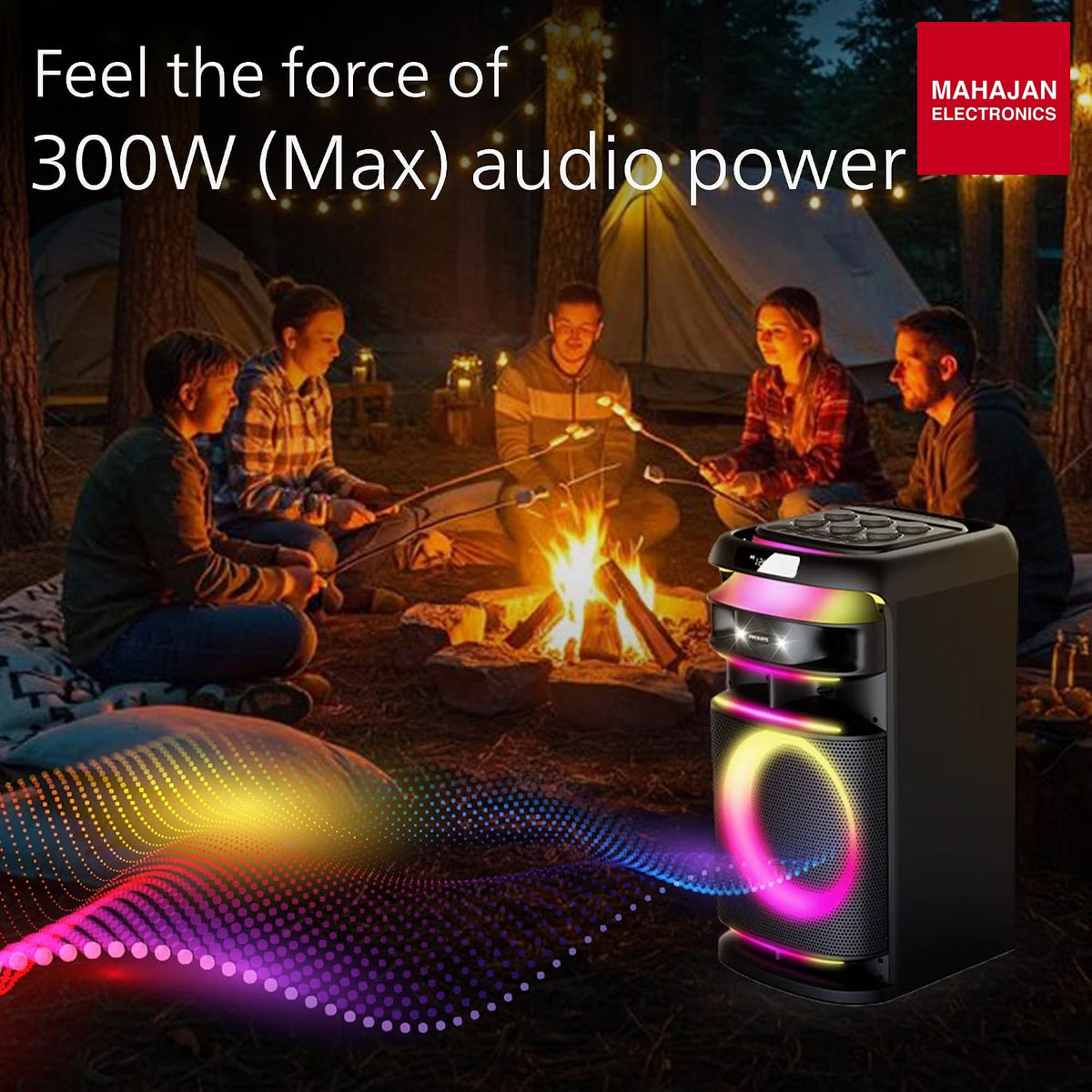 Philips TAX3004 300 W Bluetooth Party Speaker with 2 Wireless Mics, RGB Lights, LED Display, USB & AUX (Black) โ Mahajan Electronics Online.