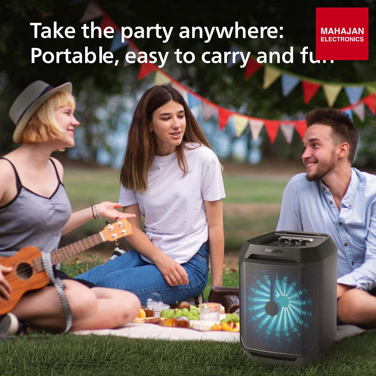 Philips TAX2208 30 W Bluetooth Party Speaker with Wired Mic, 8 Speaker System, Up to 7 Hours Playtime & Party Lights (Black) โ Mahajan Electronics Online.