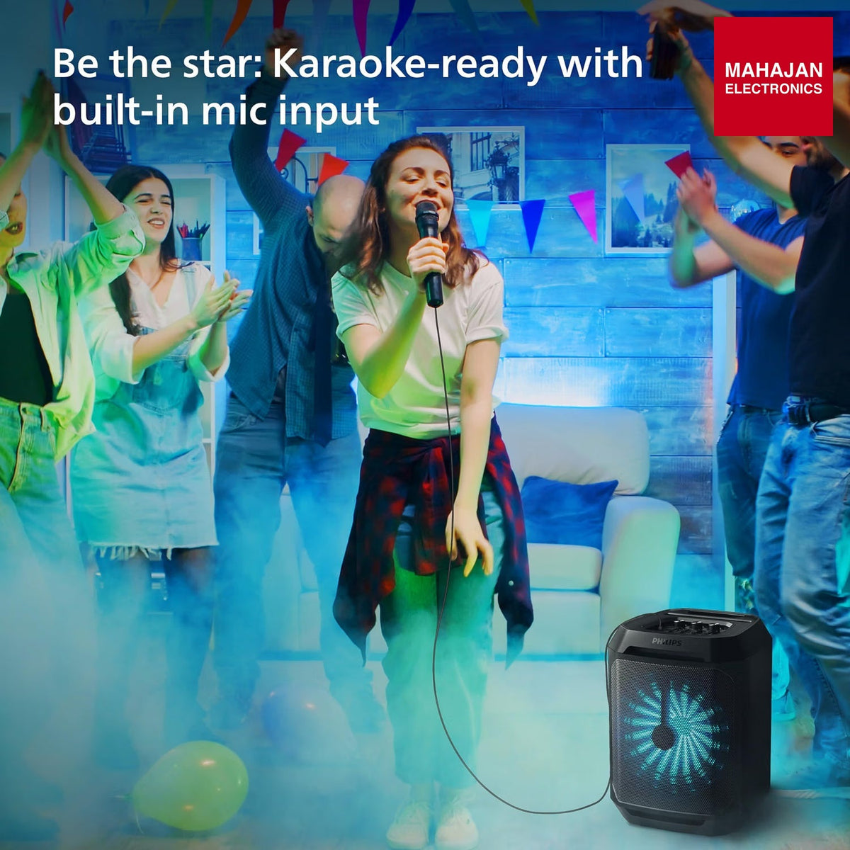 Philips TAX2208 30 W Bluetooth Party Speaker with Wired Mic, 8 Speaker System, Up to 7 Hours Playtime & Party Lights (Black) โ Mahajan Electronics Online.