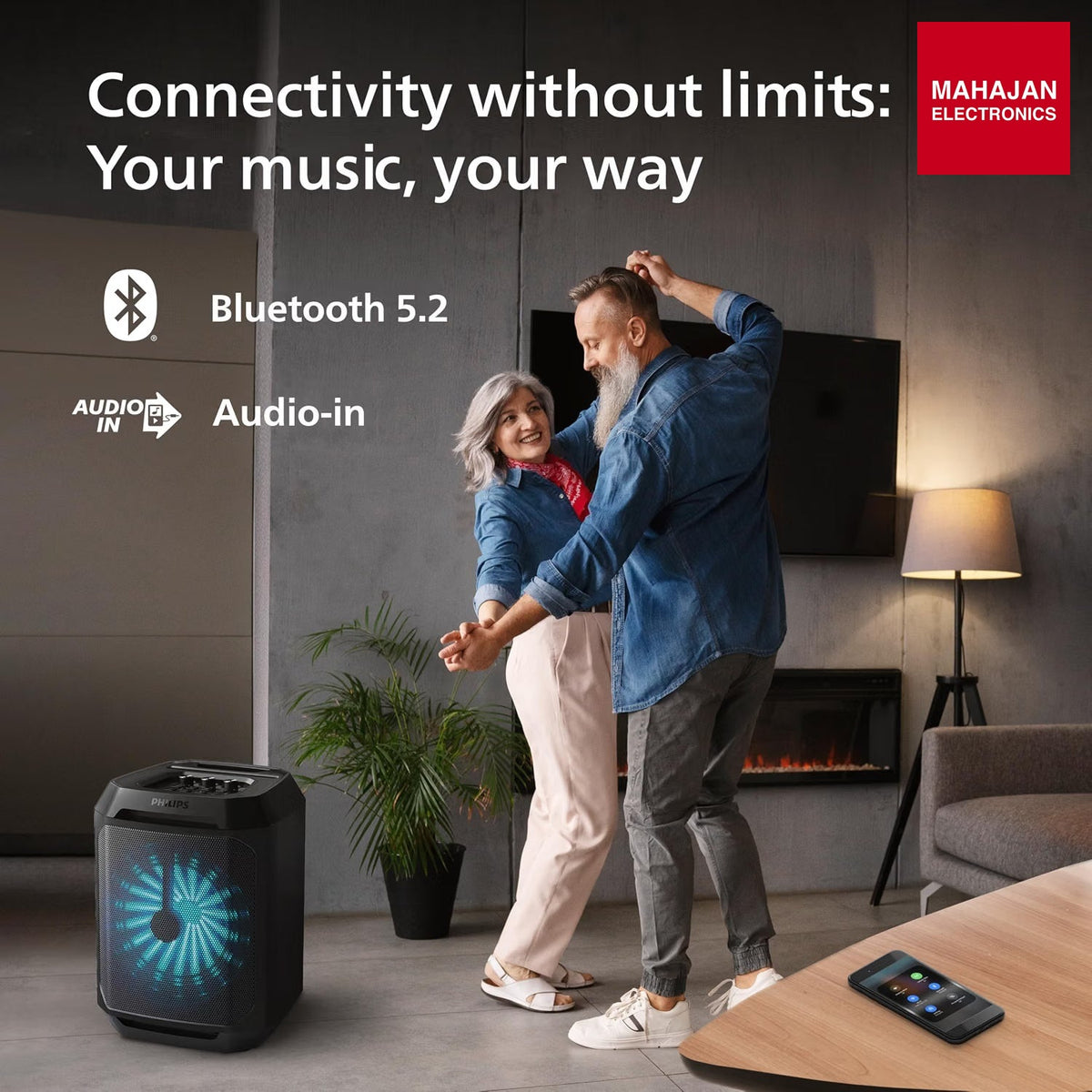 Philips TAX2208 30 W Bluetooth Party Speaker with Wired Mic, 8 Speaker System, Up to 7 Hours Playtime & Party Lights (Black) โ Mahajan Electronics Online.