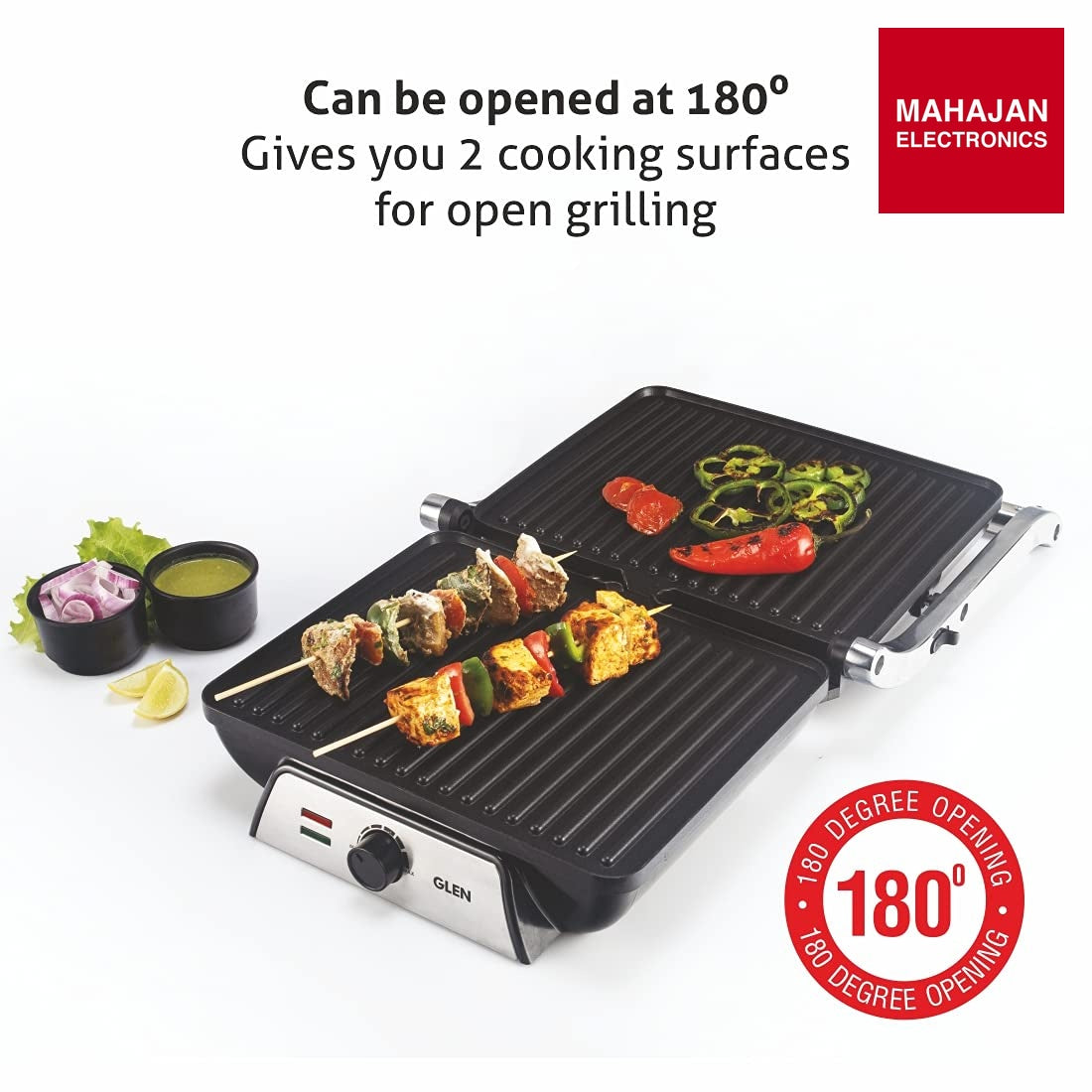 Glen SA3031 Contact Grill 2000W with Oil Collector Tray and 180 Degree Opening Silver – Mahajan Electronics Online.