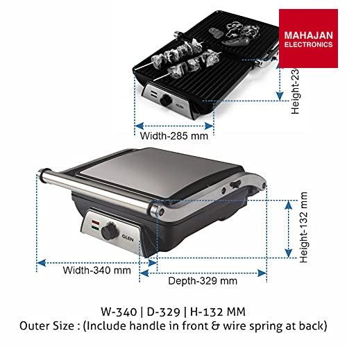 Glen SA3031 Contact Grill 2000W with Oil Collector Tray and 180 Degree Opening Silver – Mahajan Electronics Online.