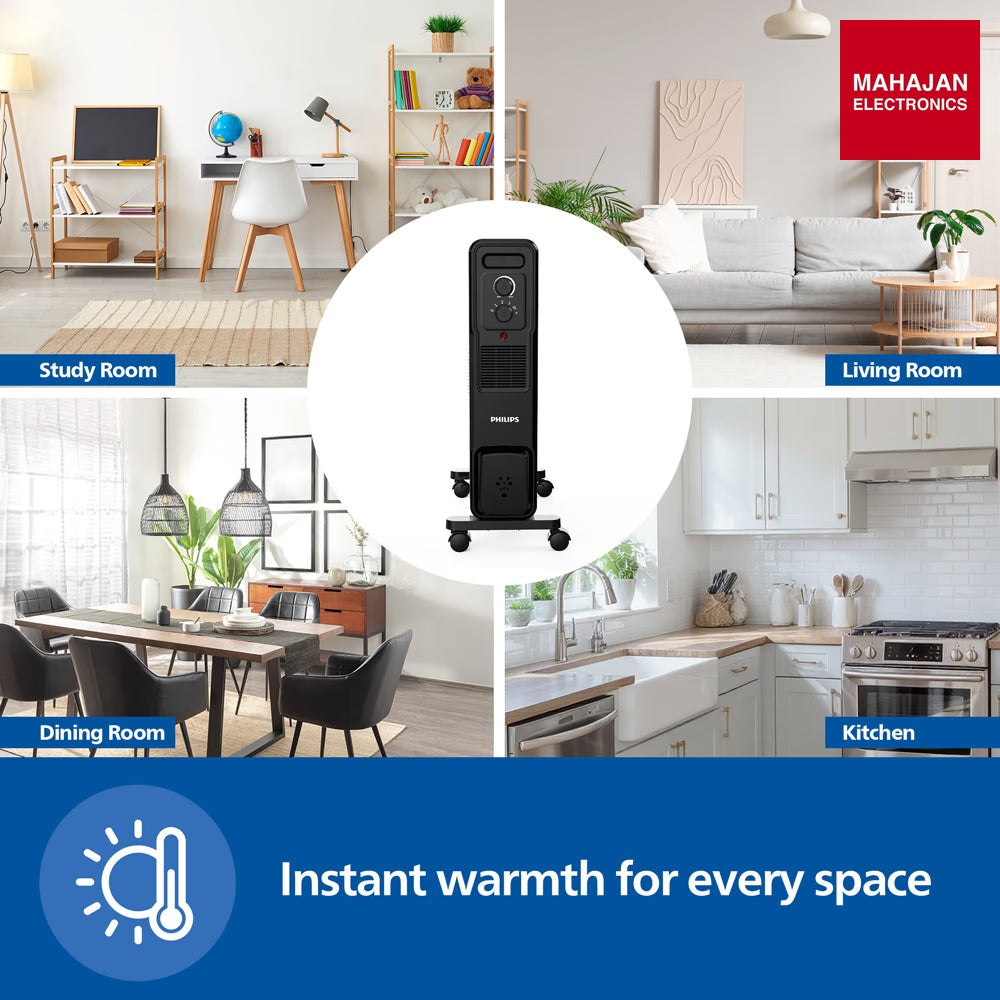 Philips CX3013/01 2900 W 13 Fin Oil Filled Radiator Room Heater with PTC Fan & 5 Heat Settings (Black) – Mahajan Electronics Online.