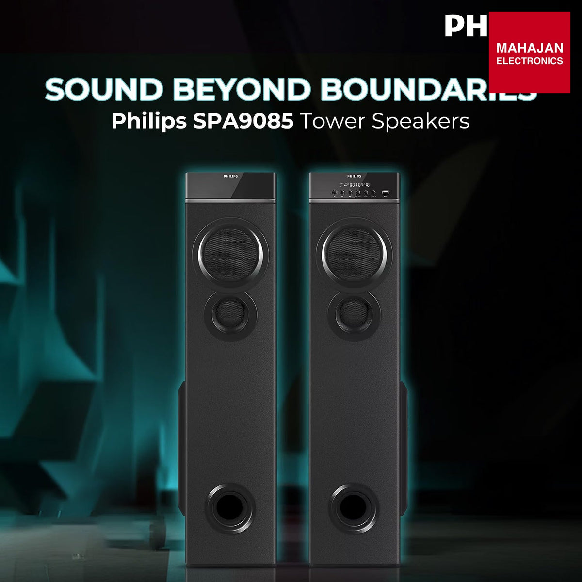 Philips SPA9085 2.0 Channel 100 W Multimedia Tower Speakers with Wireless Mic, Bluetooth, USB, AUX & FM Karaoke (Black) – Mahajan Electronics Online.
