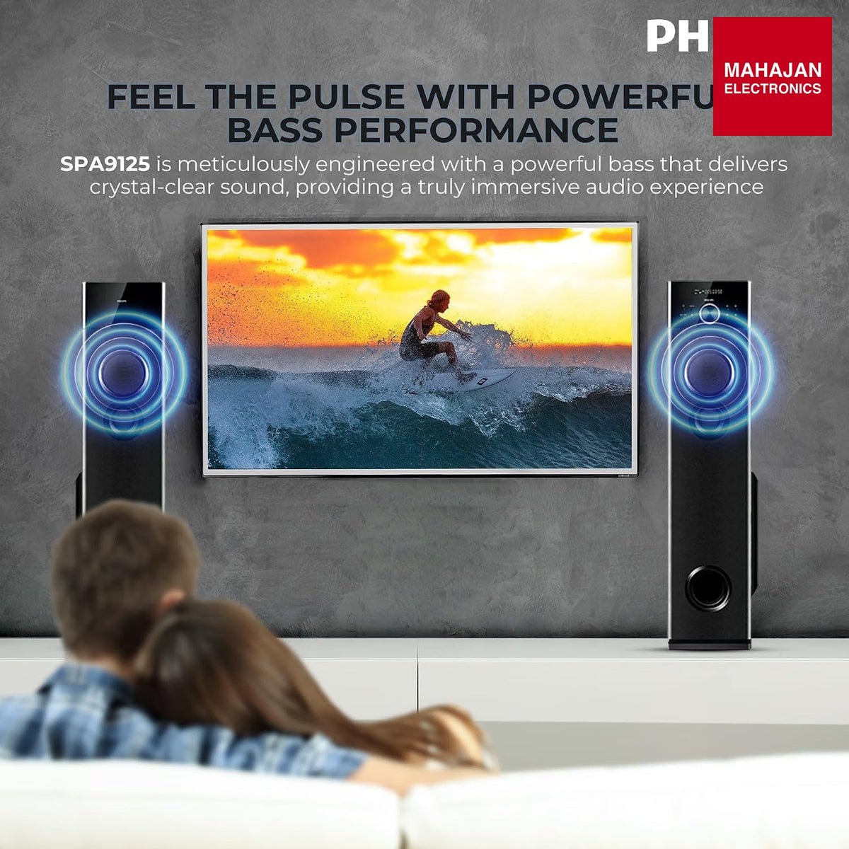 Philips SPA9125 2.0 Channel 130 W Multimedia Tower Speakers with Wireless Mic, Bluetooth, USB, AUX & FM Karaoke (Black) – Mahajan Electronics Online.