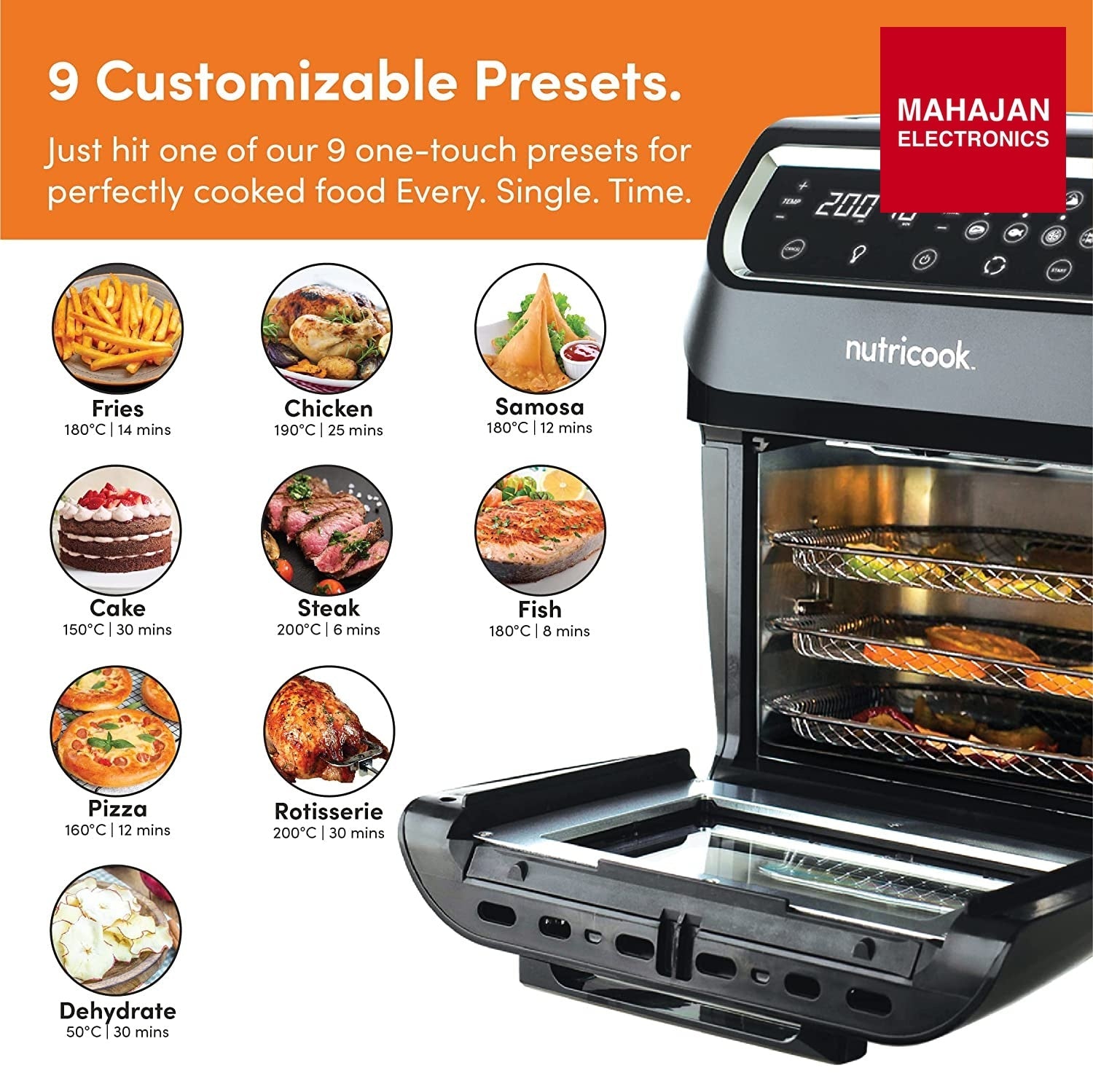 NUTRICOOK 1800 Watts, Digital/One Touch Control Panel Display, 8 Preset Programs Air Fryer Oven (12 L, Black,NC-AFO112K) - Mahajan Electronics Online