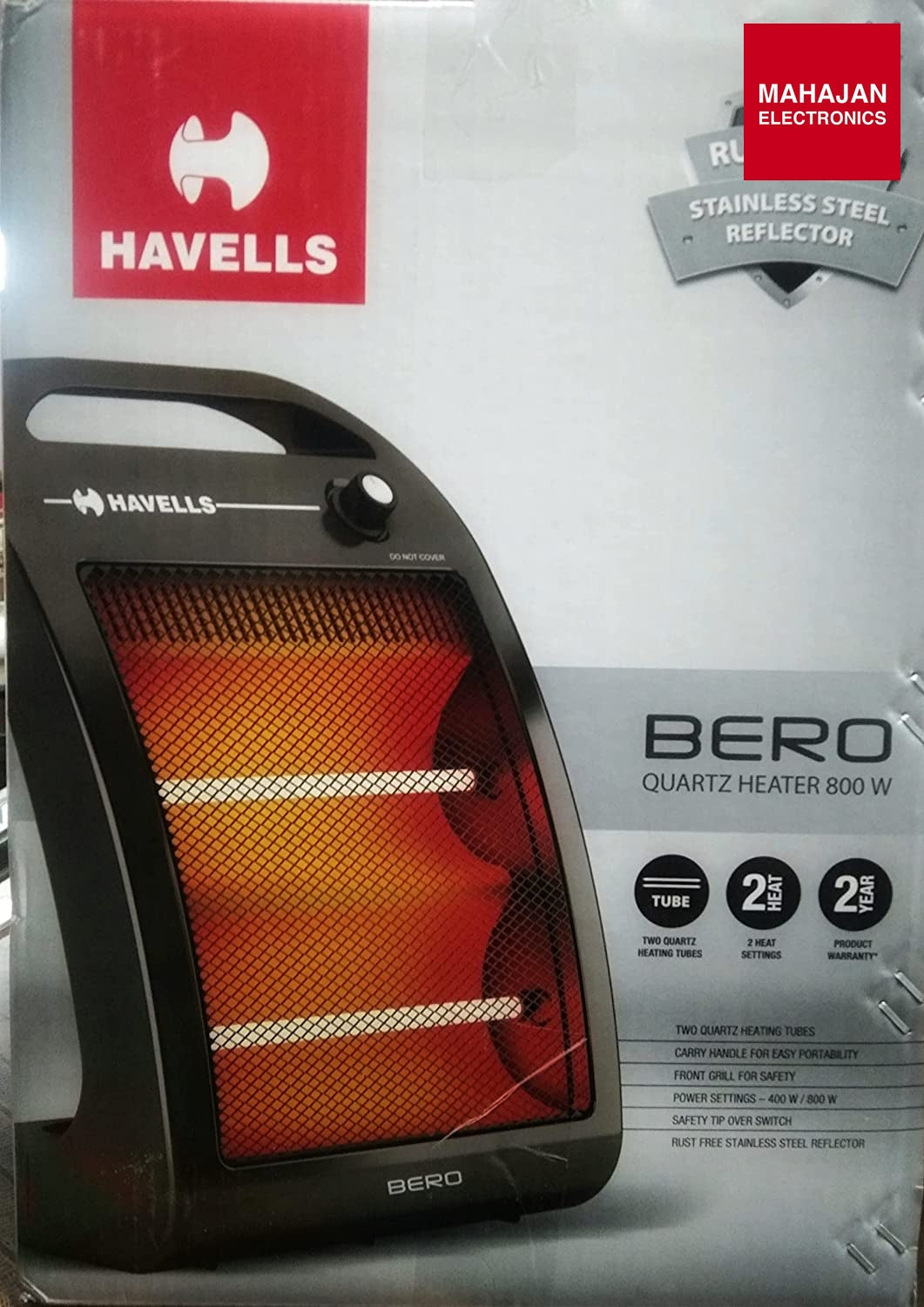 Havells Bero Quartz Heater Black 800w 2 Heat Settings 2 Year Product Warranty GHRGHAHK080 - Mahajan Electronics Online