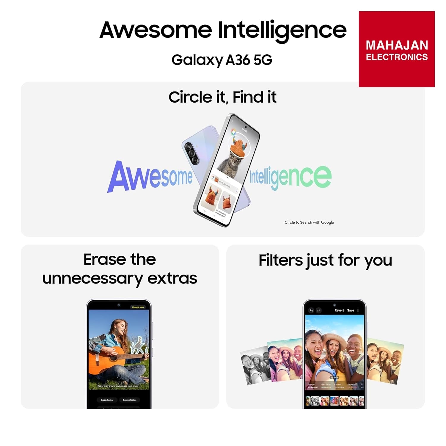 Samsung Galaxy A36 Awesome Black secondary image with Mahajan Electronics logo