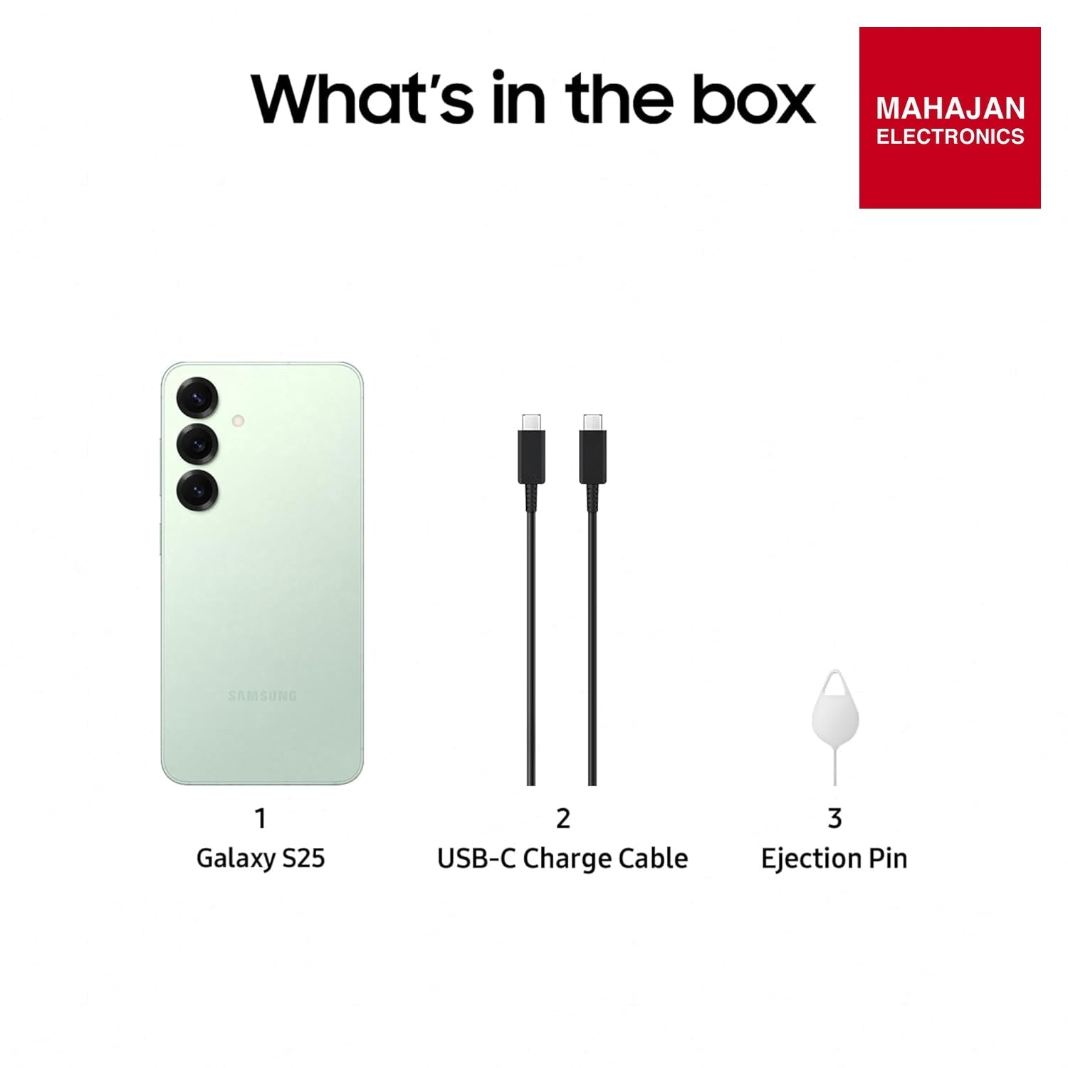 Samsung Galaxy S25 Mint secondary image with Mahajan Electronics logo