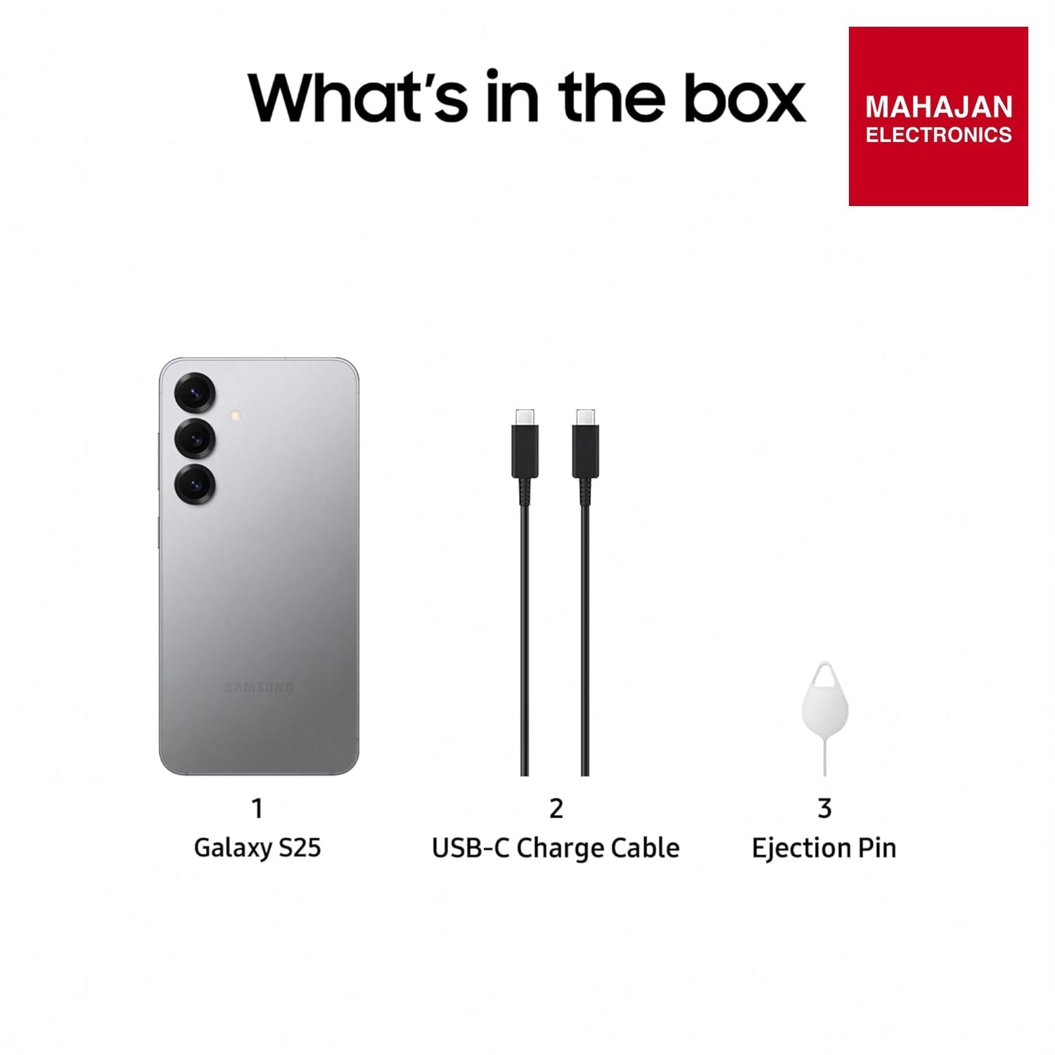 Samsung Galaxy S25 Silver Shadow secondary image with Mahajan Electronics logo