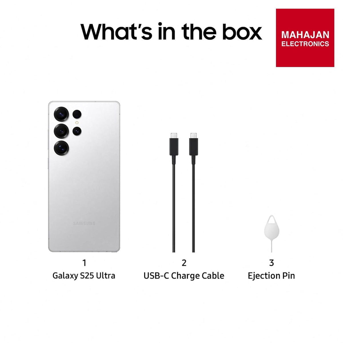 Samsung Galaxy S25 Ultra 5G AI Smartphone (Titanium Whitesilver 12GB RAM, 256GB Storage), 200MP Camera, S Pen Included, Long Battery Life – Mahajan Electronics Online.