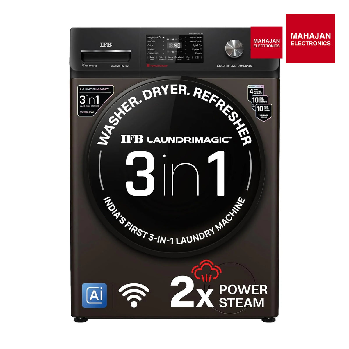 IFB WDR Executive ZMN CMS 9/6/3 kg Fully Automatic Washer Dryer Refresher with Steam Refresh, AI Powered, 100% Dry Clothes, 9 Swirl Wash Mimic Handwashing, WiFi & Eco Inverter Motor (Mocha) IFB