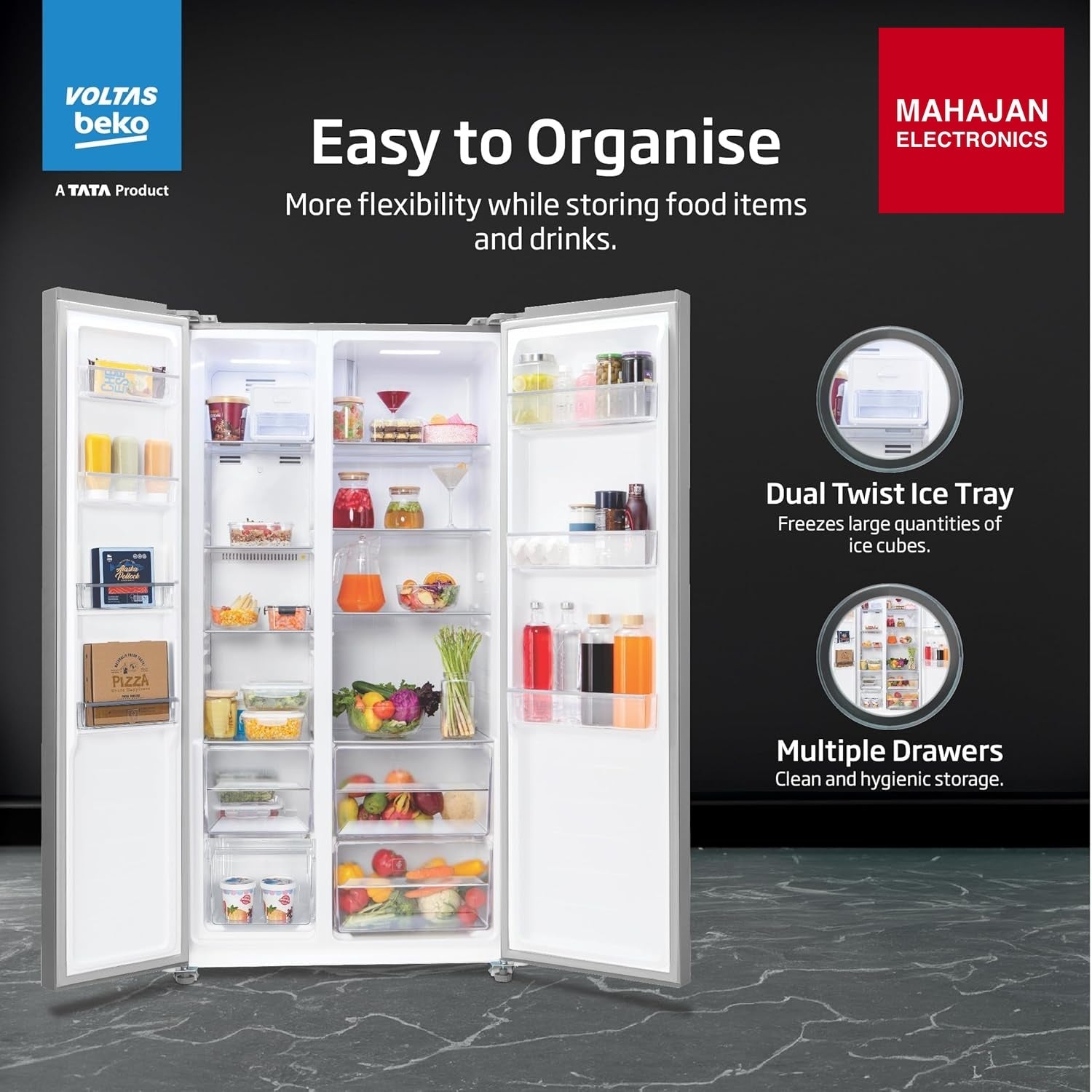 Voltas Beko RSB495 refrigerator secondary image with Mahajan Electronics logo