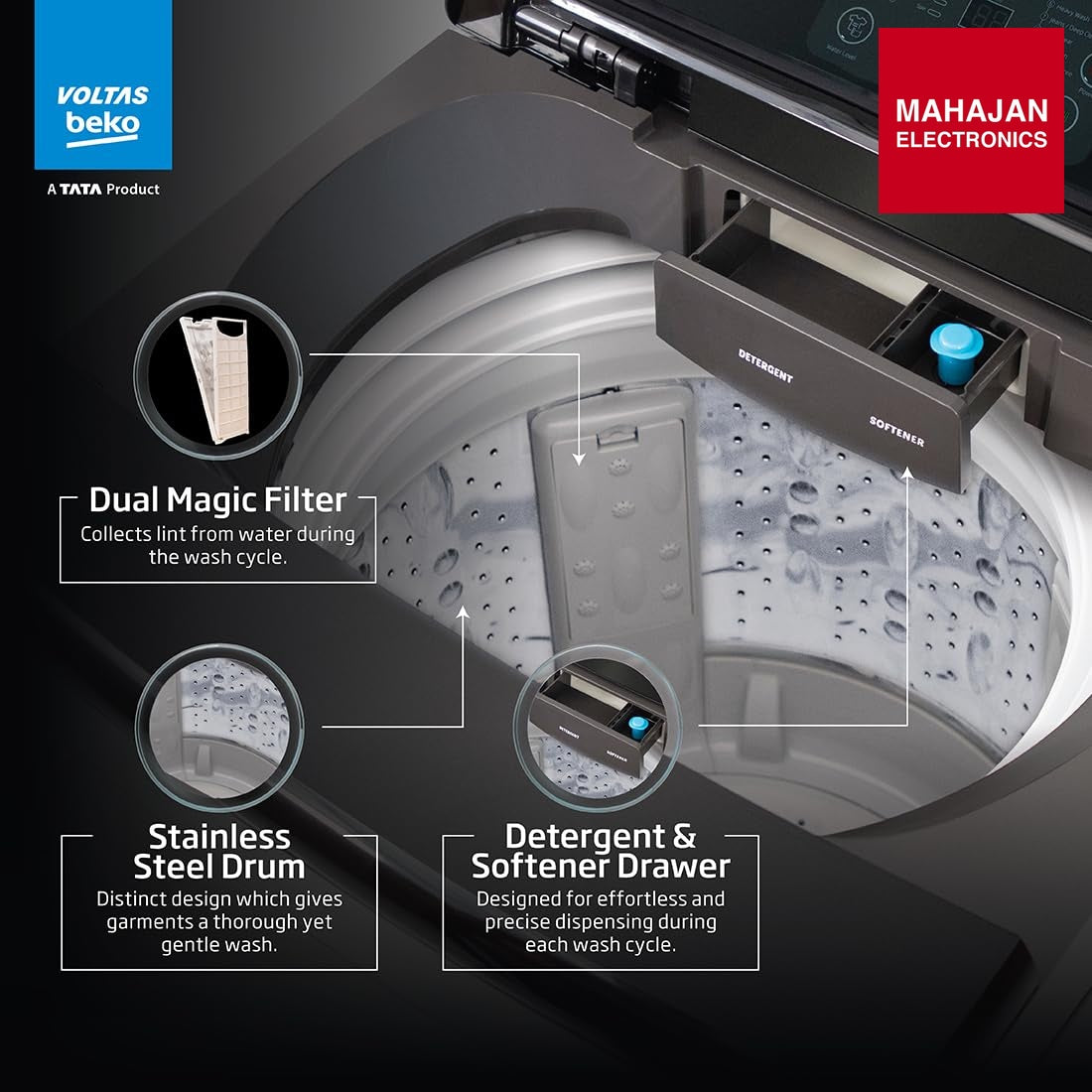 Voltas Beko WTL1006 washing machine secondary image with Mahajan Electronics logo