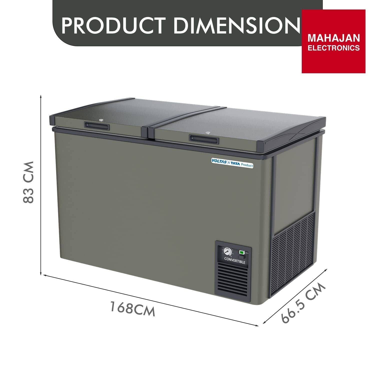 Voltas CF HT 500 DD P BE PCM Grey CONVERTIBLE Hard Top Deep Freezer Hard top deep freezer (500LT.) - Mahajan Electronics Online