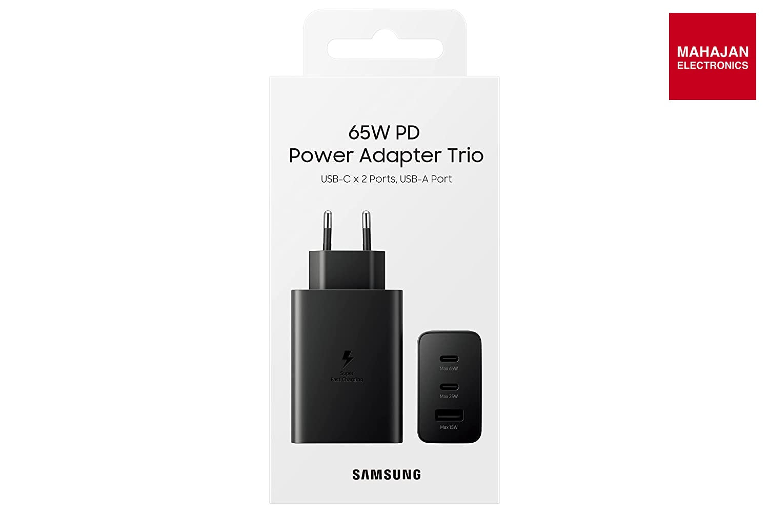 Samsung 65W Power Adapter Trio (Black) | Original Fast Charger | 3-Port USB | Compatible with Tablets & – Mahajan Electronics Online.