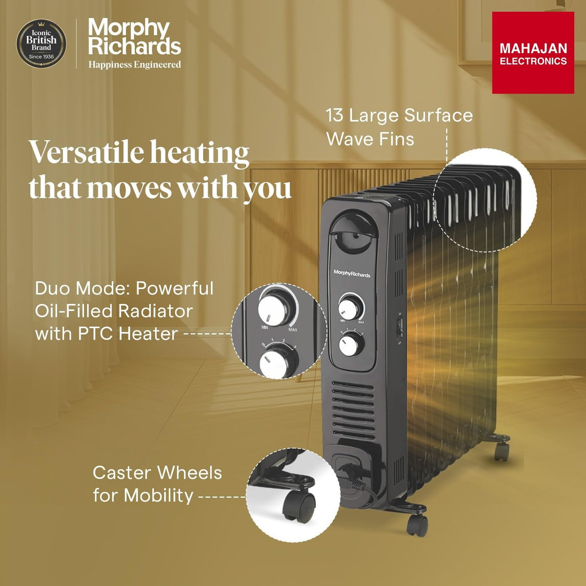 Morphy Richards 13F Heat Wave 290032 2900 W 13 Fin Oil Filled Room Heater with PTC Fan & Overheat Protection (White) – Mahajan Electronics Online.