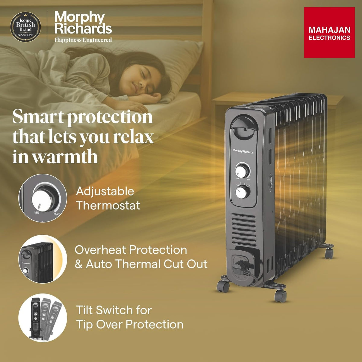 Morphy Richards 13F Heat Wave 290032 2900 W 13 Fin Oil Filled Room Heater with PTC Fan & Overheat Protection (White) – Mahajan Electronics Online.