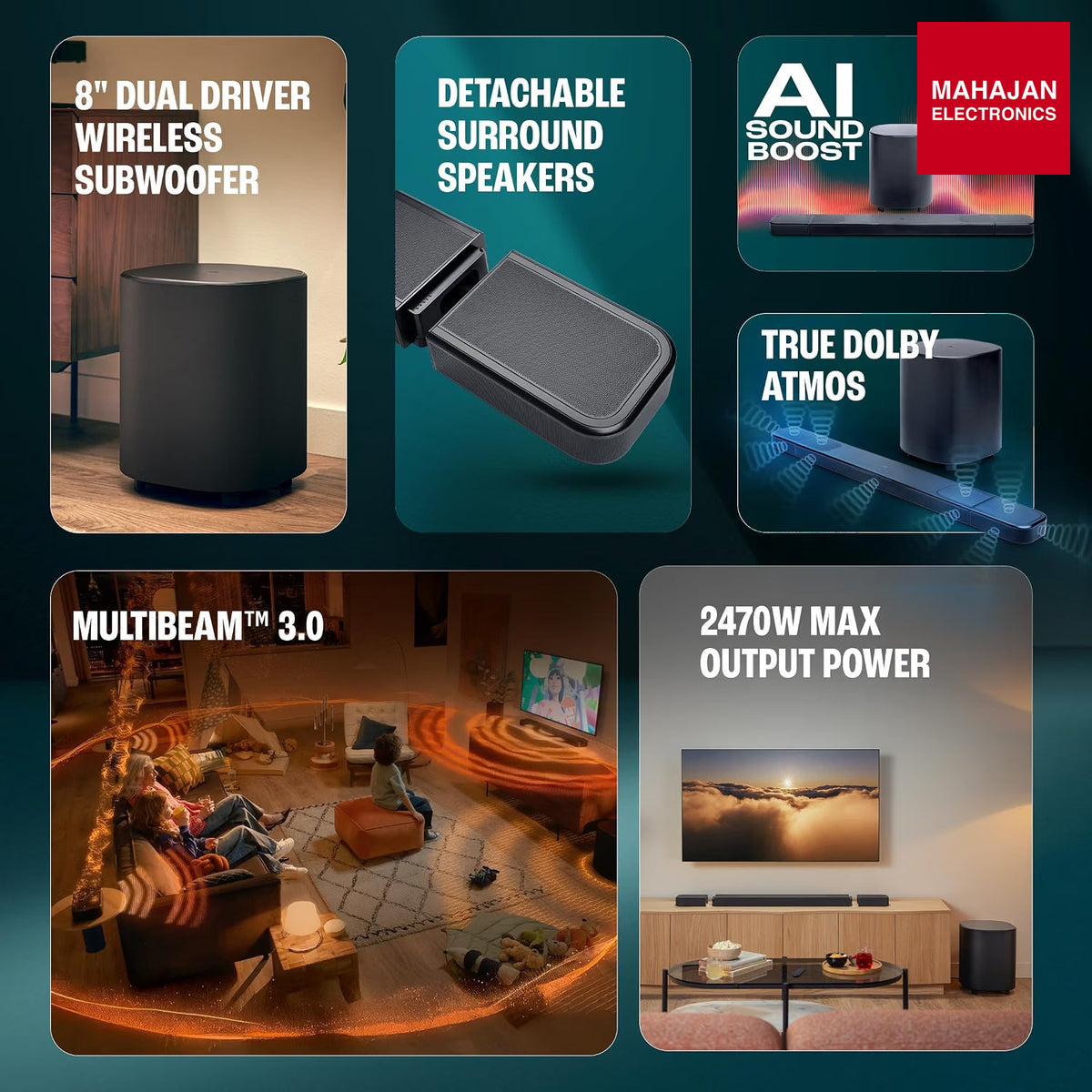 JBL Bar 1000 MK2, 11.1 (7.1.4) Channel Truly Wireless Soundbar with True Dolby Atmos®, DTS:X, & MultiBeam™ – Mahajan Electronics Online.