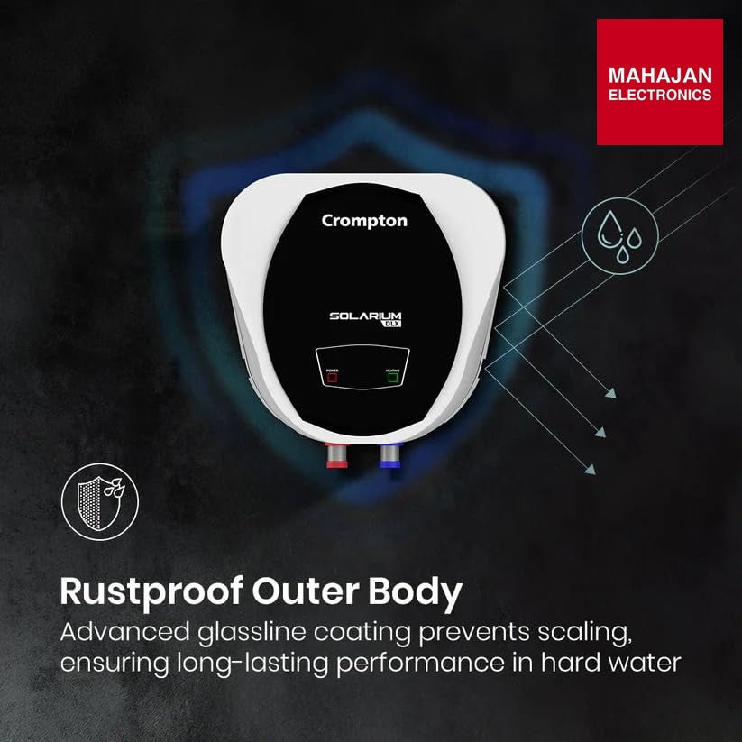 Crompton Solarium DLX 25L Storage Water Heater | 2000W Heating | Glass Lined Tank | Smart Shield Corrosion Protection | 3-Level Safety | White – Mahajan Electronics Online