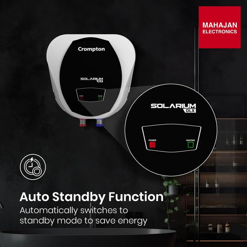 Crompton Solarium DLX 25L Storage Water Heater | 2000W Heating | Glass Lined Tank | Smart Shield Corrosion Protection | 3-Level Safety | White – Mahajan Electronics Online