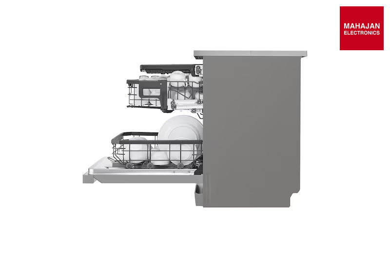 LG DFB435FV Dishwasher, TrueSteam™, 15 Place Setting, QuadWash™, ThinQ™ (Wi-Fi), Auto Open Door, Prime Silver – Mahajan Electronics Online.