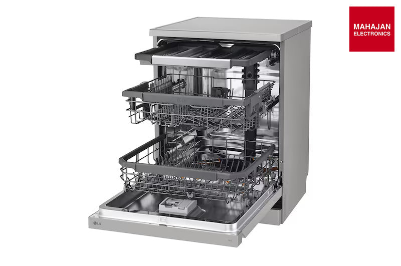 LG DFB435FV Dishwasher, TrueSteam™, 15 Place Setting, QuadWash™, ThinQ™ (Wi-Fi), Auto Open Door, Prime Silver – Mahajan Electronics Online.