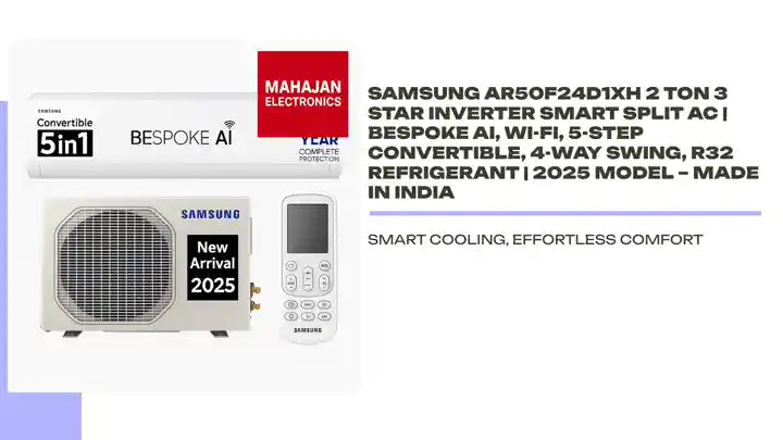 Samsung AR50F24D1XH 2 Ton 3 Star Inverter Smart Split AC | BESPOKE AI, Wi-Fi, 5-Step Convertible, 4-Way Swing, R32 Refrigerant | 2025 Model – Made in India by@Outfy