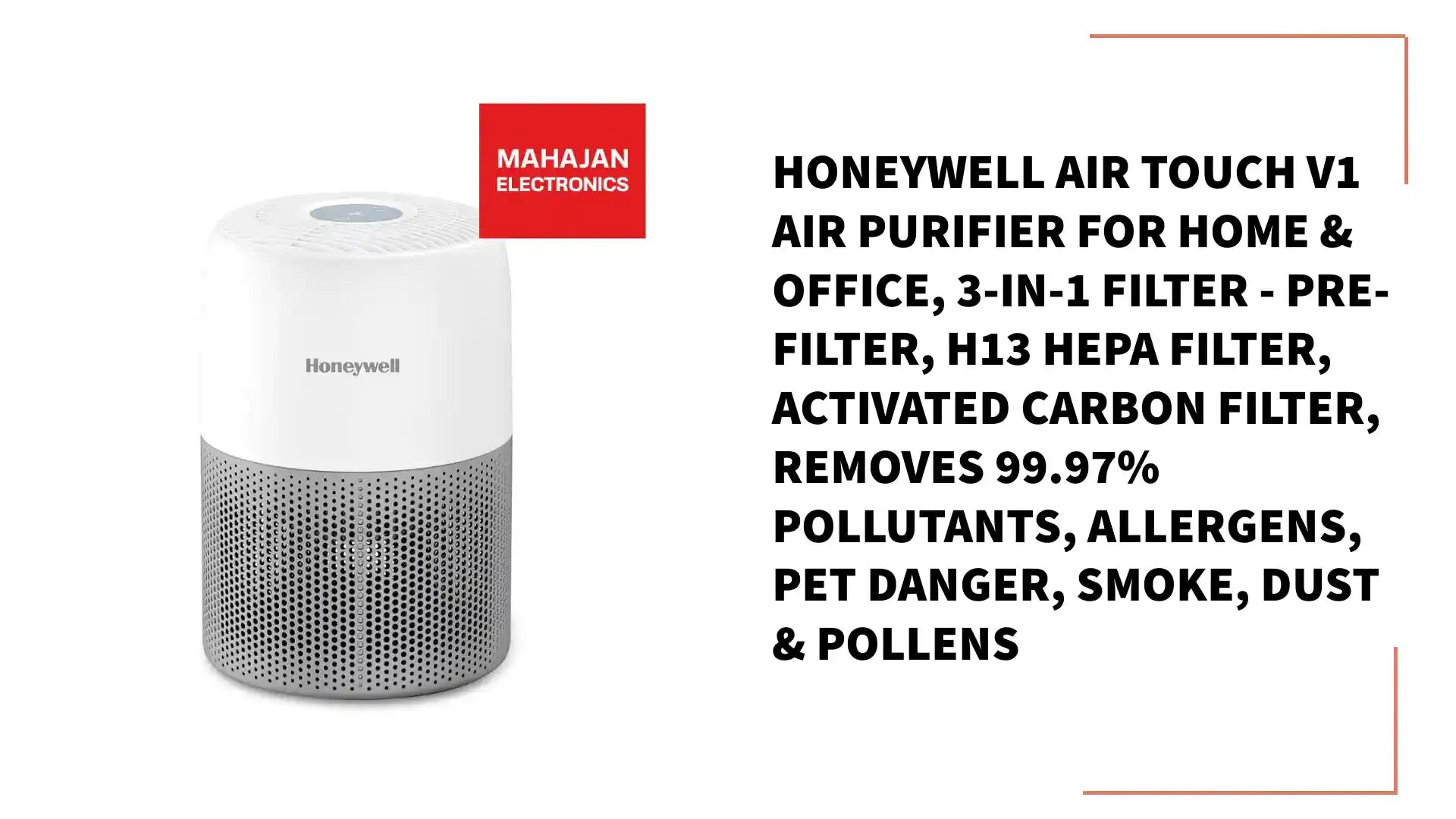 Honeywell Air touch V1 Air Purifier for Home & Office, 3-in-1 filter - Pre-Filter, H13 HEPA Filter, Activated Carbon Filter, Removes 99.97% Pollutants, Allergens, Pet Danger, Smoke, Dust & Pollens by@Outfy