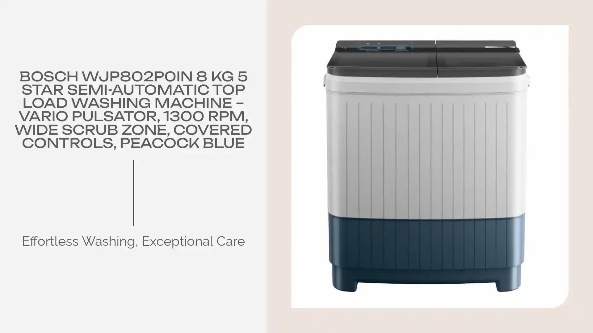 Bosch WJP802P0IN 8 kg 5 Star Semi-Automatic Top Load Washing Machine – Vario Pulsator, 1300 RPM, Wide Scrub Zone, Covered Controls, Peacock Blue by@Outfy