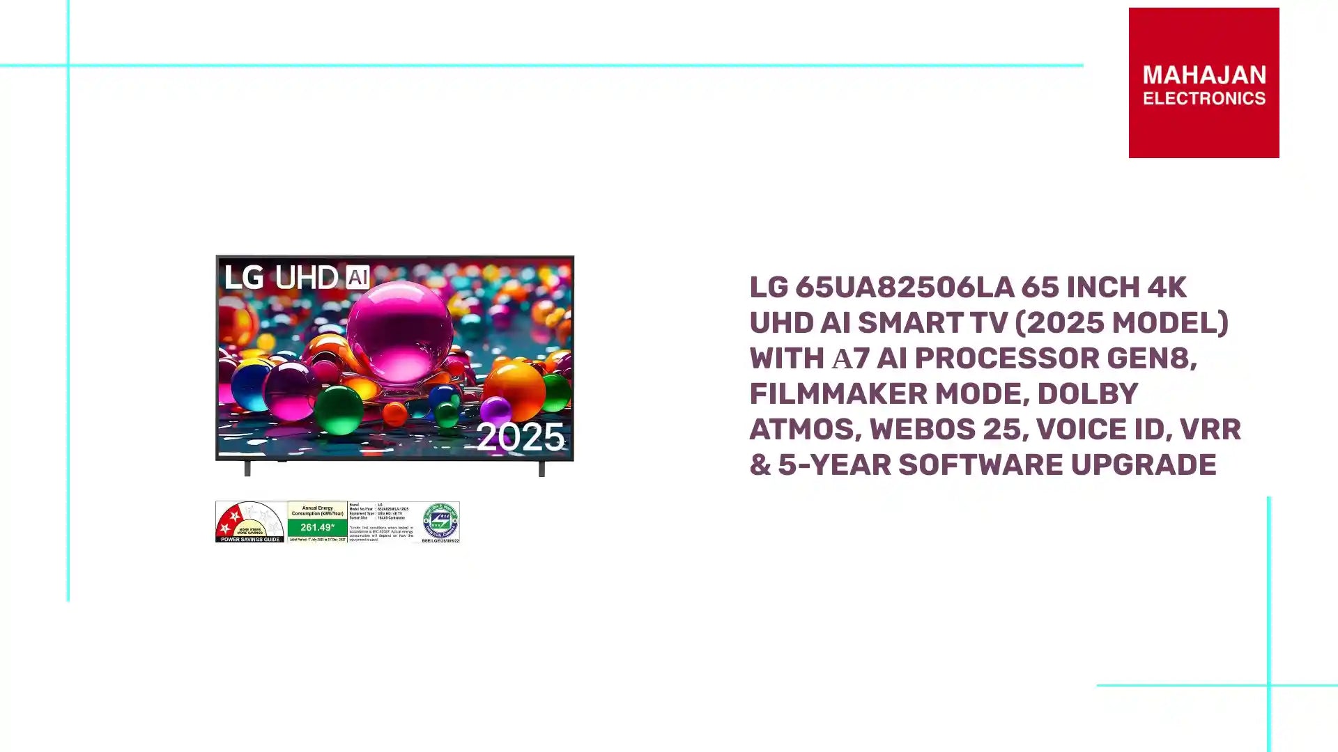 LG 65UA82506LA 65 inch 4K UHD AI Smart TV (2025 Model) with α7 AI Processor Gen8, Filmmaker Mode, Dolby Atmos, webOS 25, Voice ID, VRR & 5-Year Software Upgrade by@Outfy