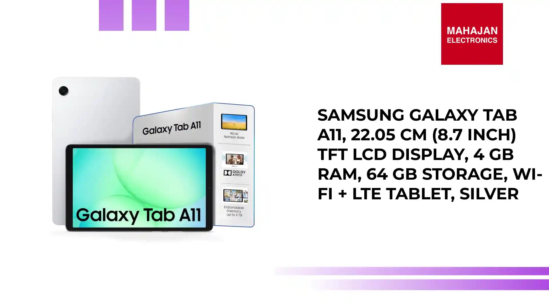 Samsung Galaxy Tab A11, 22.05 cm (8.7 inch) TFT LCD Display, 4 GB RAM, 64 GB Storage, Wi-Fi + LTE Tablet, Silver by@Outfy
