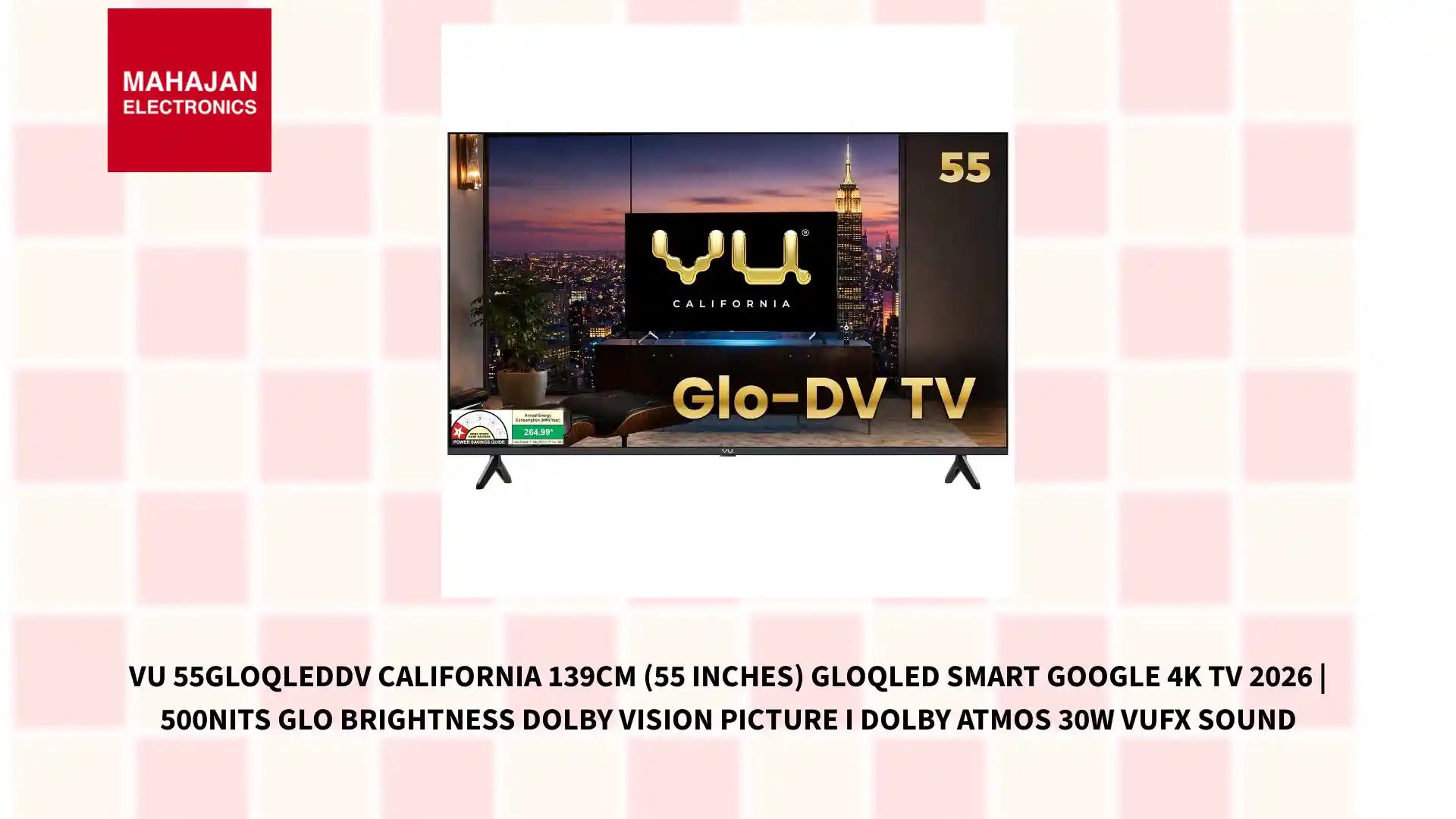 Vu 55GLOQLEDDV California 139cm (55 inches) GloQLED Smart Google 4K TV 2026 | 500Nits Glo Brightness Dolby Vision Picture I Dolby Atmos 30W VuFX Sound by@Outfy