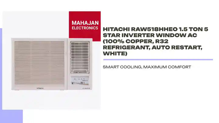 Hitachi RAW518HHEO 1.5 Ton 5 Star Inverter Window AC (100% Copper, R32 Refrigerant, Auto Restart, White) by@Outfy