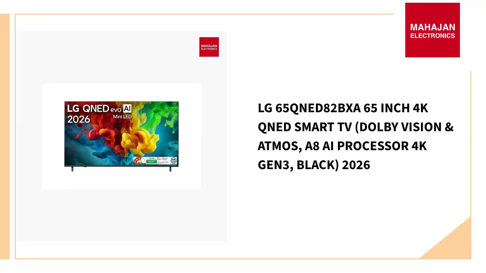 LG 65QNED82BXA 65 Inch 4K QNED Smart TV (Dolby Vision & Atmos, α8 AI Processor 4K Gen3, Black) 2026 by@Outfy