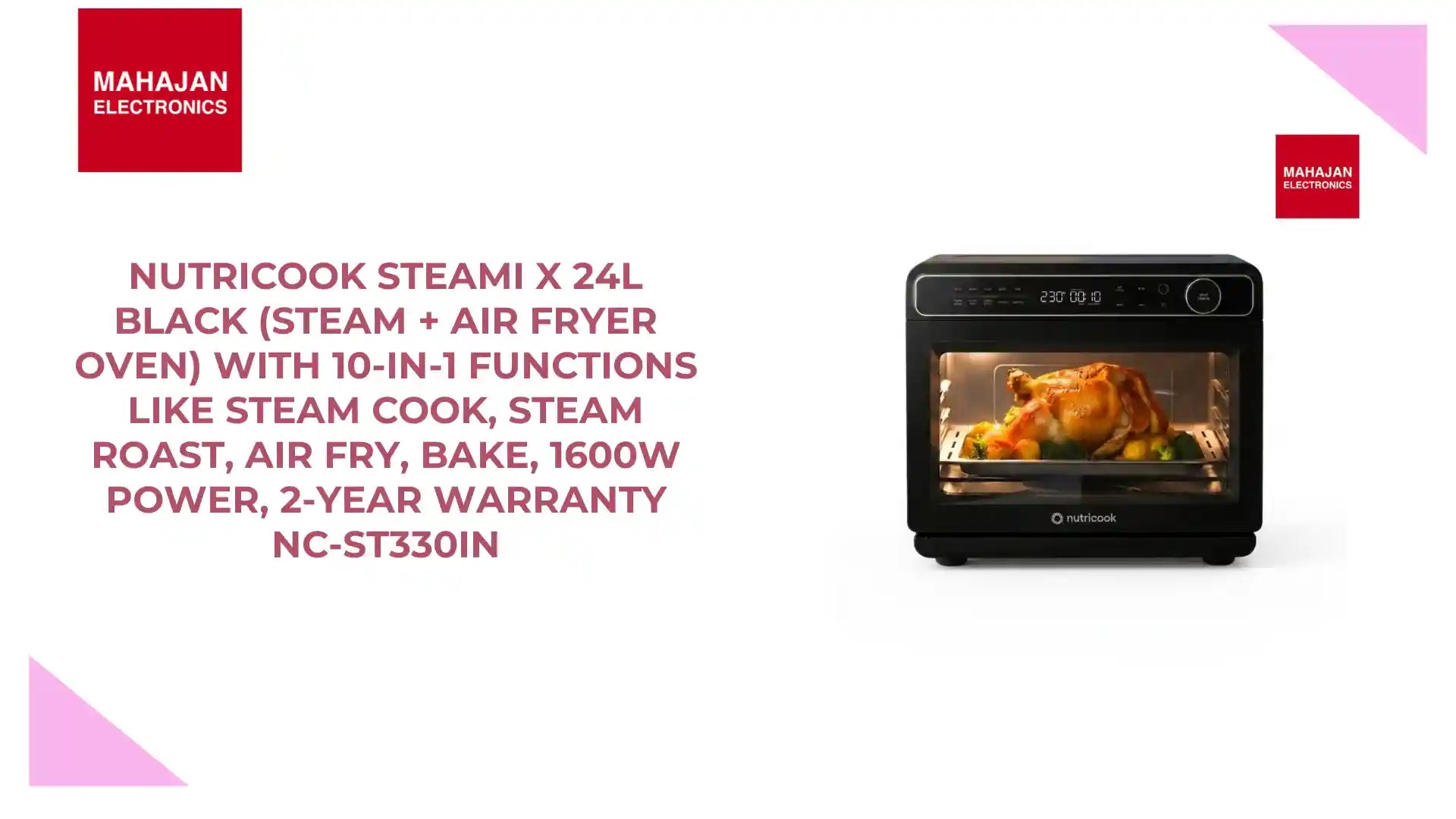 Nutricook Steami X 24L Black (Steam + Air Fryer Oven) with 10-in-1 functions like Steam Cook, Steam Roast, Air Fry, Bake, 1600W power, 2-year warranty NC-ST330IN by@Outfy