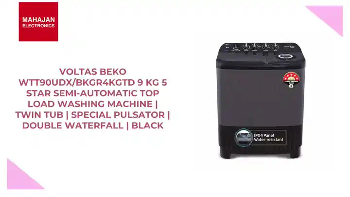 Voltas Beko WTT90UDX/BKGR4KGTD 9 Kg 5 Star Semi-Automatic Top Load Washing Machine | Twin Tub | Special Pulsator | Double Waterfall | Black by@Outfy