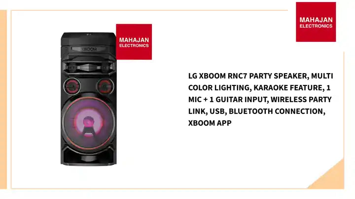 LG XBOOM RNC7 Party Speaker, Multi Color Lighting, Karaoke Feature, 1 Mic + 1 Guitar Input, Wireless Party Link, USB, Bluetooth Connection, XBOOM App by@Outfy