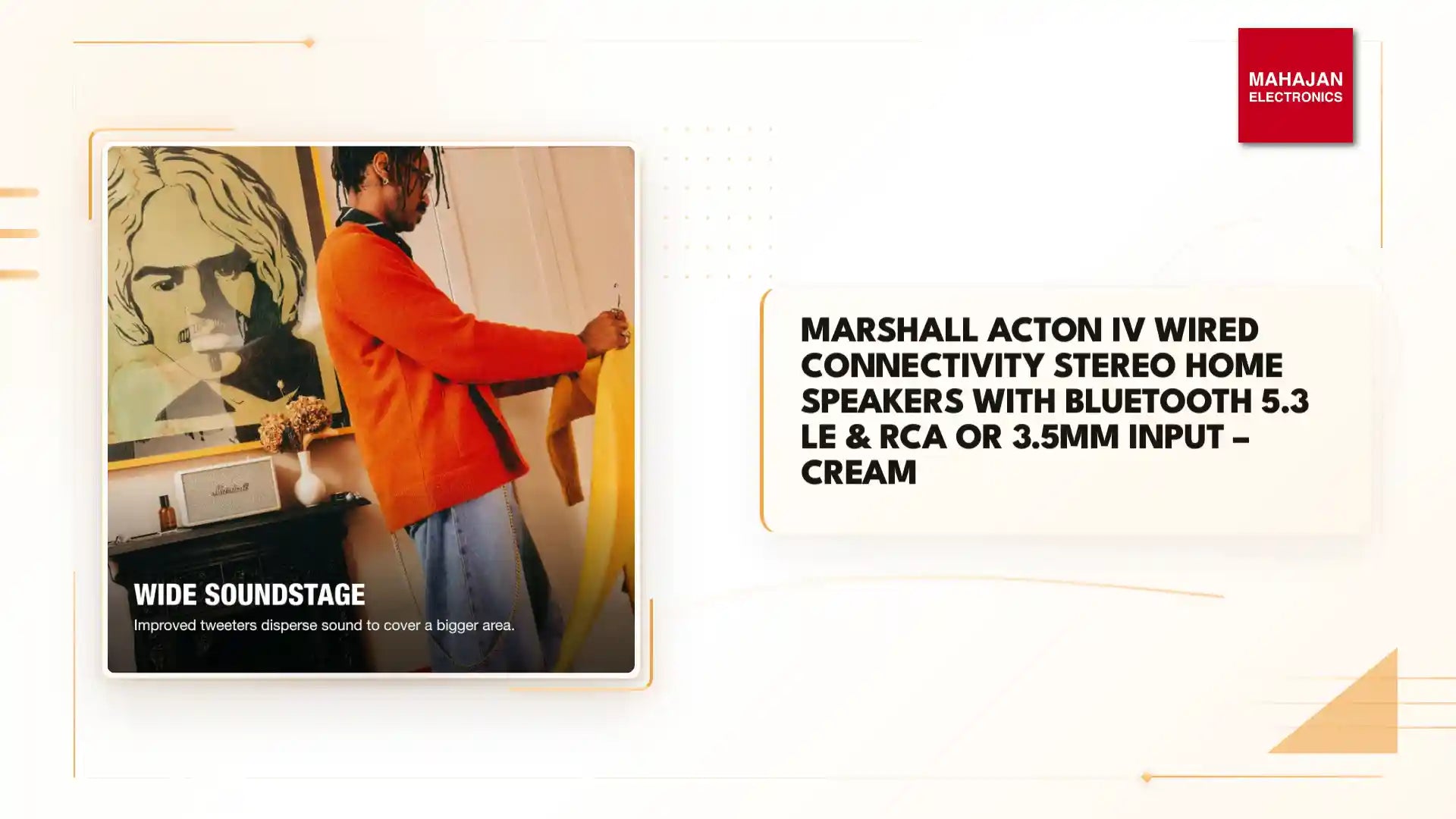 Marshall Acton IV Wired Connectivity Stereo Home Speakers with Bluetooth 5.3 LE & RCA or 3.5mm Input – Cream by@Outfy