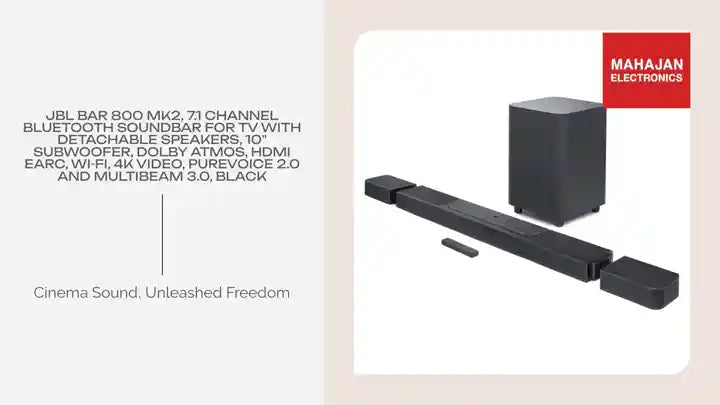 JBL Bar 800 MK2, 7.1 Channel Bluetooth Soundbar for TV with Detachable Speakers, 10" Subwoofer, Dolby Atmos, HDMI eARC, Wi-FI, 4K Video, PureVoice 2.0 and MultiBeam 3.0, Black by@Outfy